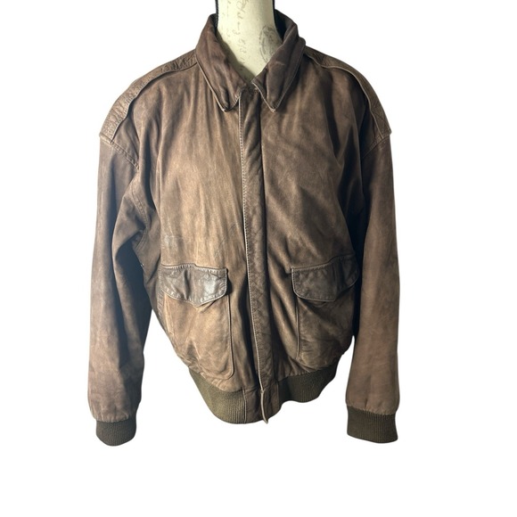 Vintage Global Identity GIII Leather Aviator Bomber Flight Jacket Brown Size L - Picture 1 of 7